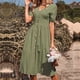 thumbnail image 2 of Vestido informal con botones de color solod de manga corta con cuello en V a la moda de verano para mujer Fridja bnh4213, 2 of 9