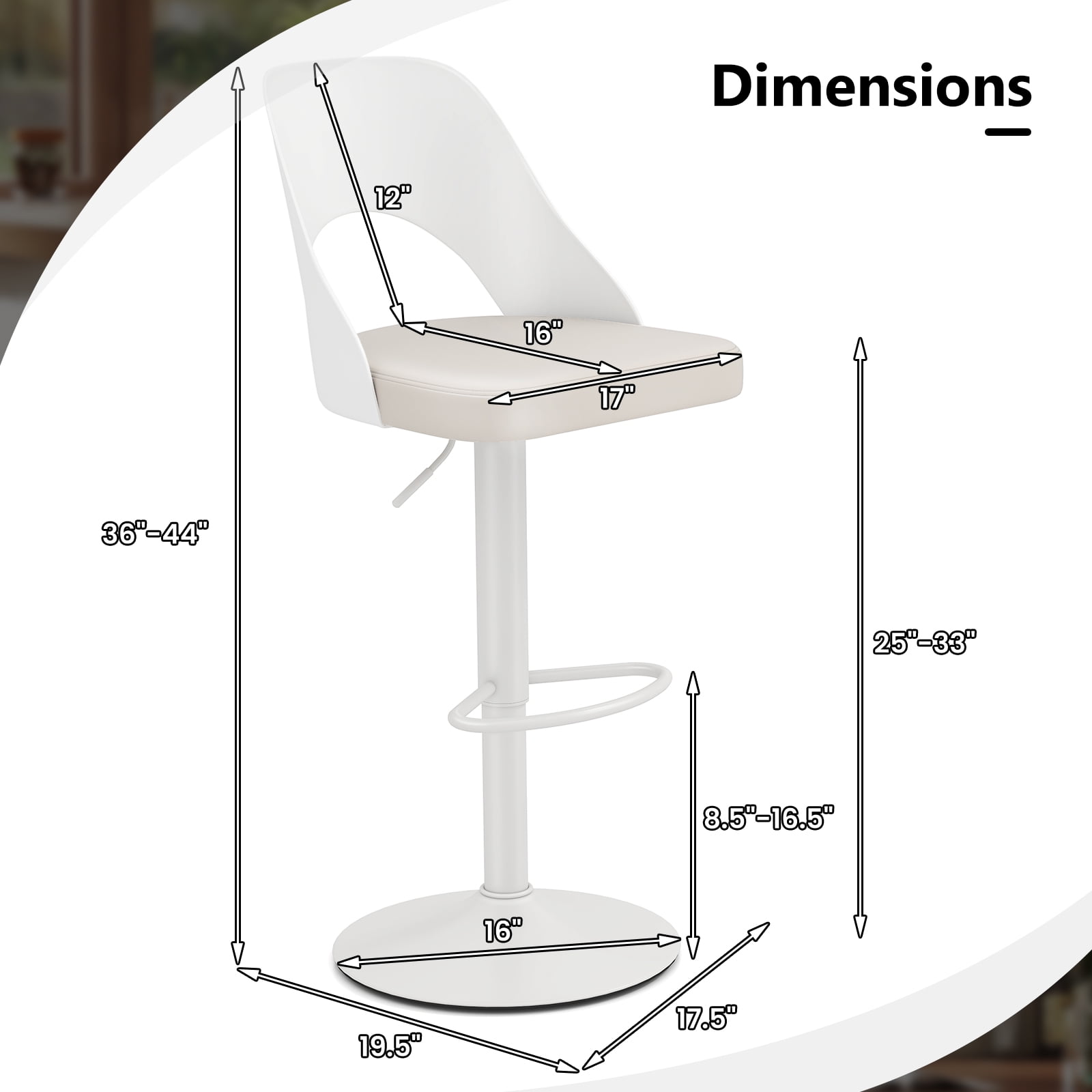 Gymax Bar Stools Set of 2 w/Enlarged PU Leather Seat Footrest Swivel Bar Chairs White