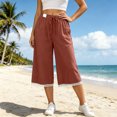 thumbnail image 5 of vigerkar Women's Linen Culottes Wide Leg Flowy Capri Pants Palazzo Casual Drawstring Summer Loose Lace Capris with Pockets (Brick Red, M), 5 of 7