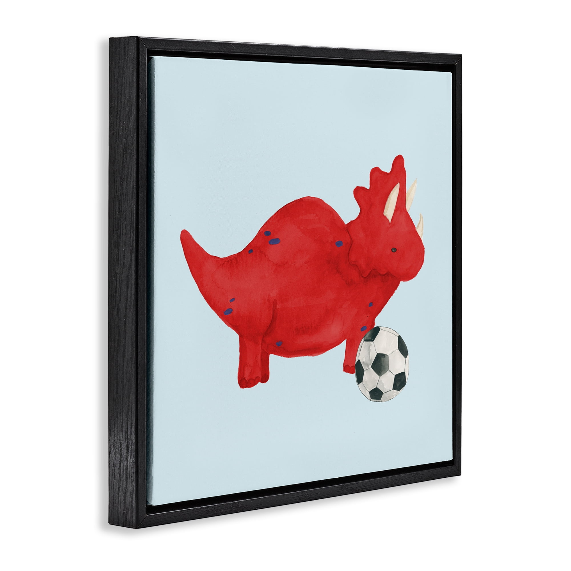 Stupell Industries Baby Dino with Ball Black Framed Floater Canvas Wall Art, design by Lucille Price