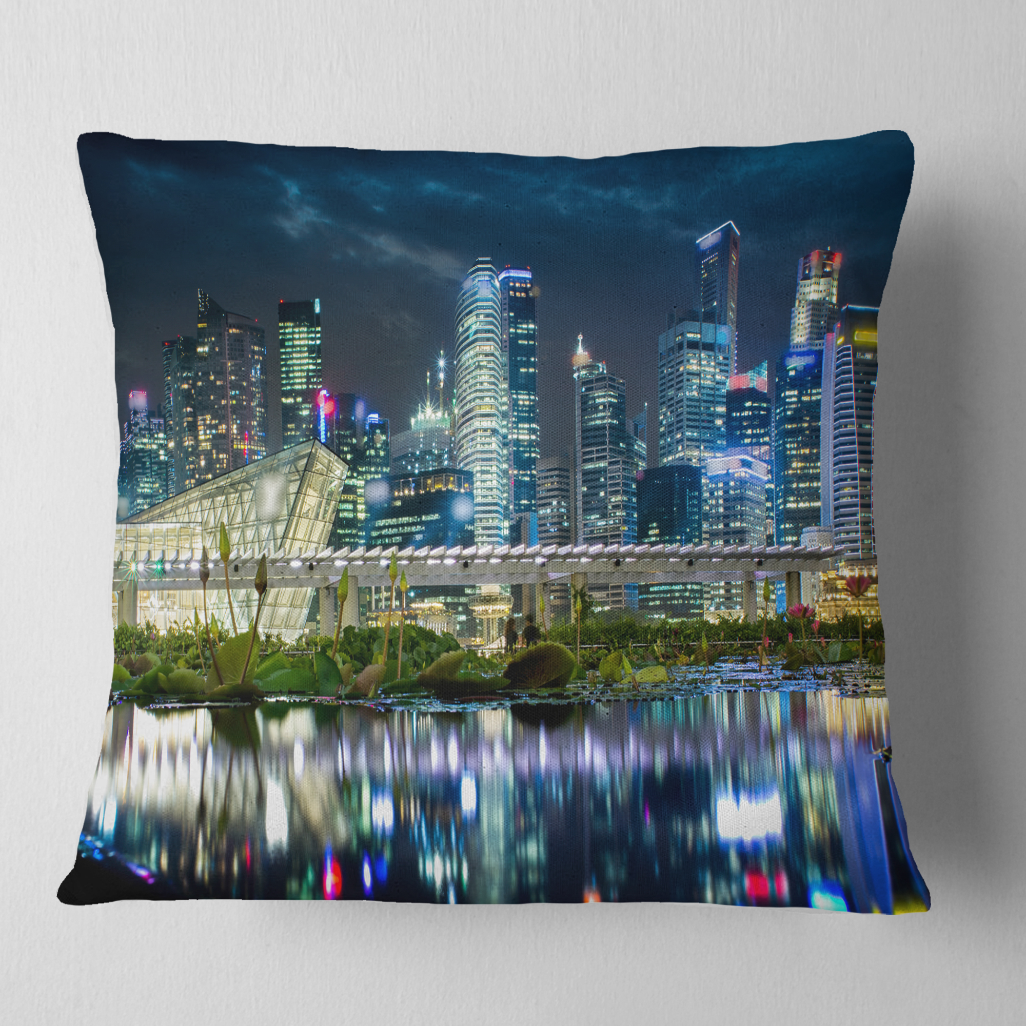 Designart Singapore Financial District&nbsp; - Cityscape Photo Throw Pillow - 18x18