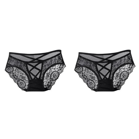 (2-Pack) Rinsvye Womens Sexy Underwear Black French Cut Panties for Women Lace Panties High Waisted Briefs for Women Pack Cotton Plus Size Ladies Brief Sheer Mesh Panties for Women