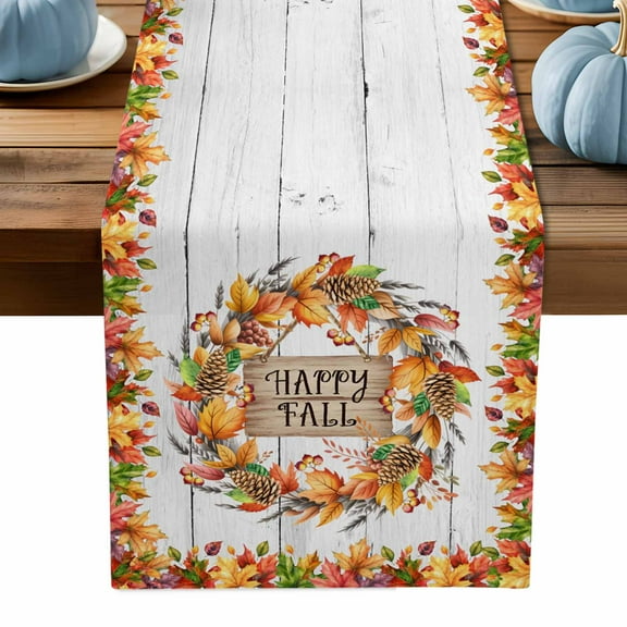 ERUNPONLY Maple Leaves Fall Table Runner - 90 Inch Long Autumn Botanical Wooden Cotton and Linen Blended Dress Scarves Farmhouse Table Runner for Kitchen Dining, Coffee Table, 13" x 90"
