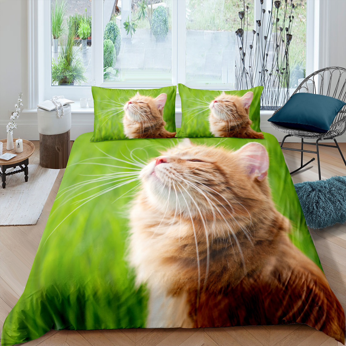 3Pcs Duvet Cover Set Bedding Set 3D Cute Cats Print Comforter Cover