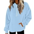 thumbnail image 7 of Women's Flannel Hooded Sweatshirt, Drop Shoulder Oversized Pullover, Soft Brushed Fleece Hoodie, Casual Loose Fit Sweater, Solid Color Lounge Hoodie for Women Light Blue M, 7 of 7