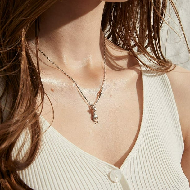 Cat Necklace Cute Naughty Lucky Cat Pendant Necklace Sterling