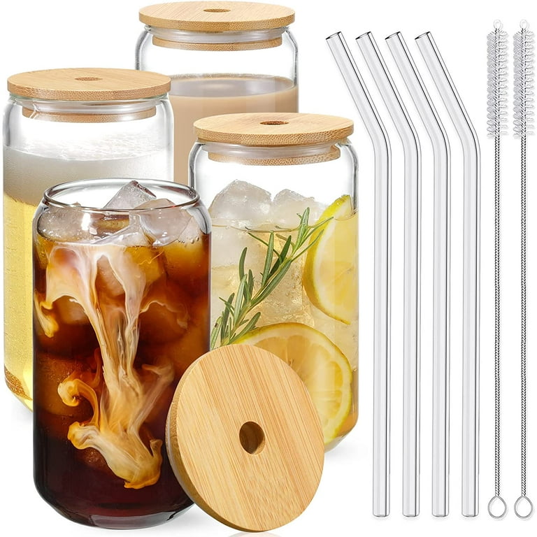 A Glass A Lid A Straw 4pcs Set 16oz Can Shaped Glass Cups