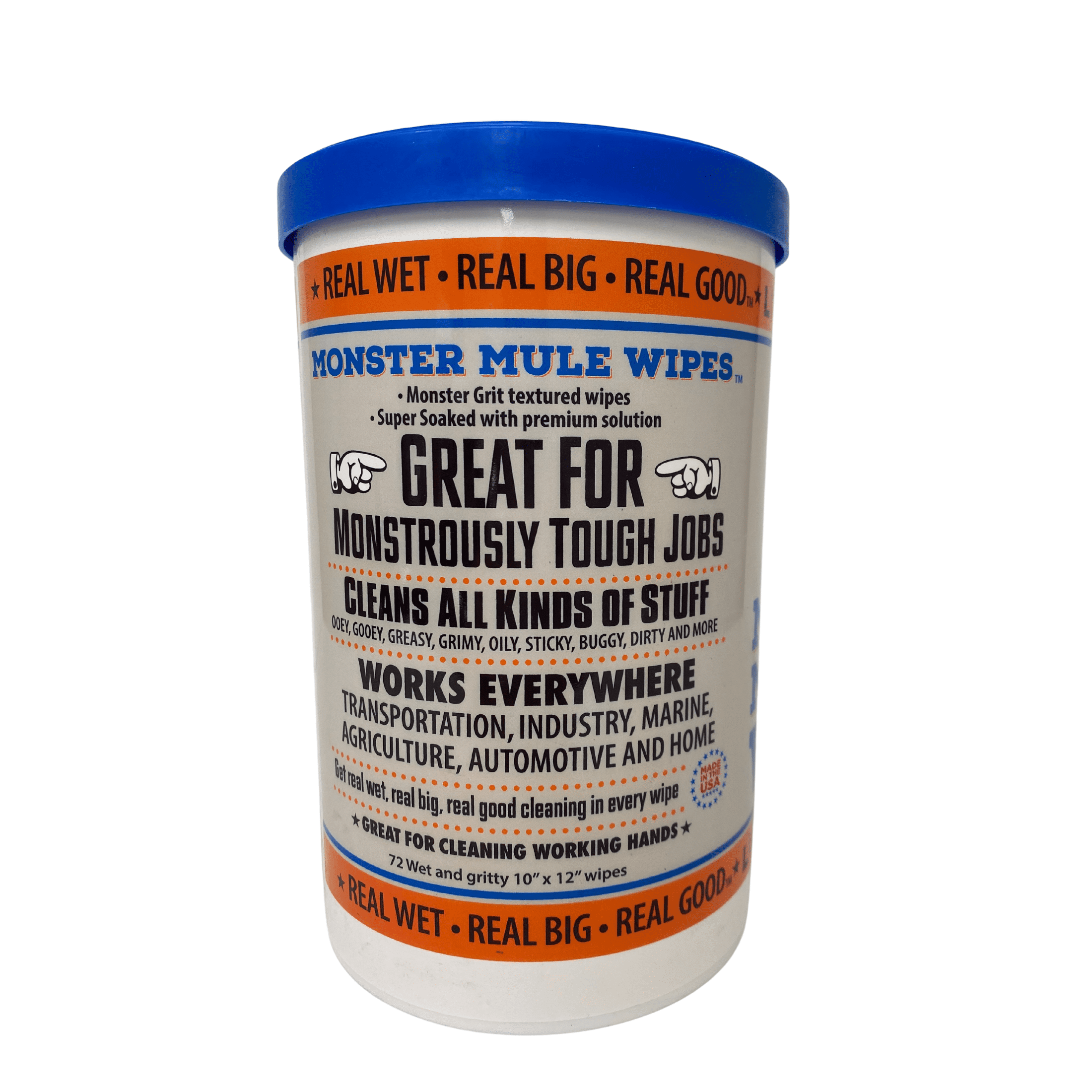 Mule Head Brand Monster Mule Wet and Gritty Wipes™ 10"x12" Heavy Duty Textured Cleaning Wipe, 72 Count