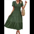 thumbnail image 2 of Vestido Bohemio Informal de Corta con Escote en V y Dobladillo para Mujer, Color Verde , Talla S, 2 of 10