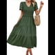 thumbnail image 2 of Vestido Bohemio Informal de Corta con Escote en V y Dobladillo para Mujer, Color Verde Talla M, 2 of 10