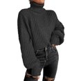 thumbnail image 2 of Women's Mock Neck Long Sleeve Ribbed Knit Basic Pullover Sweater Solid Color Knitted Crop Top, 2 of 3