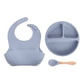 thumbnail image 1 of 3 Pcs/Set Baby Training Feeding Food Bowl Spoon Bibs Set Silicone Divided Plate, 1 of 19