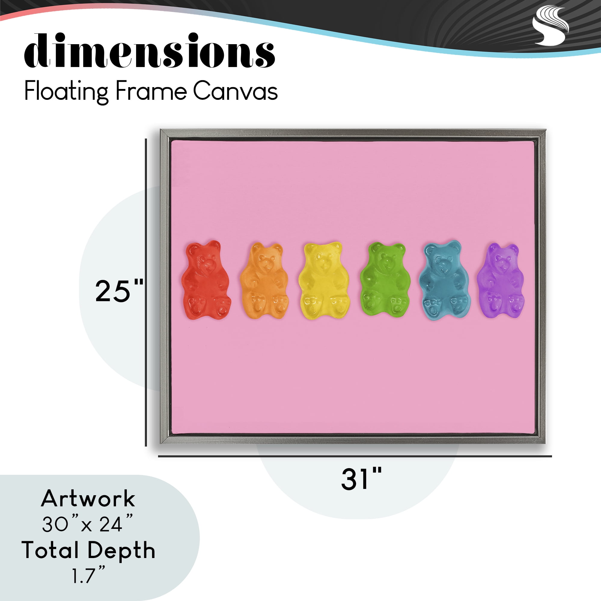 Stupell Industries Rainbow Gummy Bears on Pink Gray Framed Floater Canvas Wall Art, design by LISH Creative