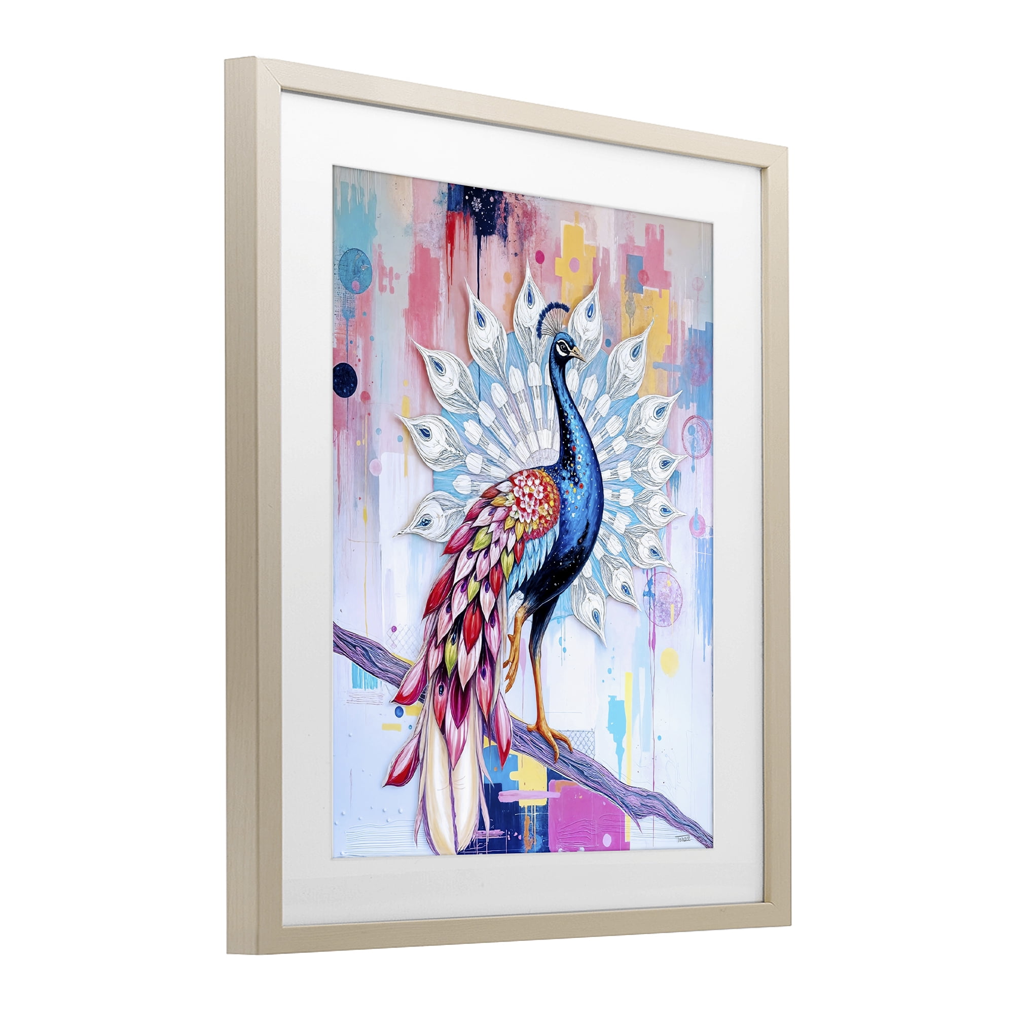 Stupell Industries Radiant Peacock on Branch Birch Framed Print Under Glass, design by Tabz Jones