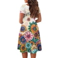 thumbnail image 5 of SCRAWLGOD Flowers Dragonfly Dress for Women Casual Summer Midi Dress with Sleeves Breathable One-Piece Dress for Women Summer Wide Neck Midi Skater Dress Size M for Picnic, 5 of 7