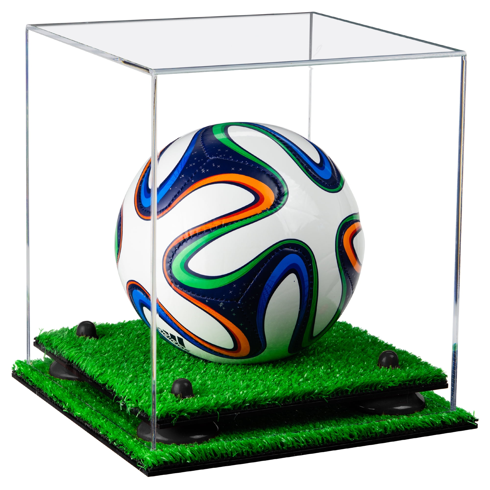 Clear Acrylic Mini Miniature (not Full Size) Soccer Ball Display Case with Black Risers and