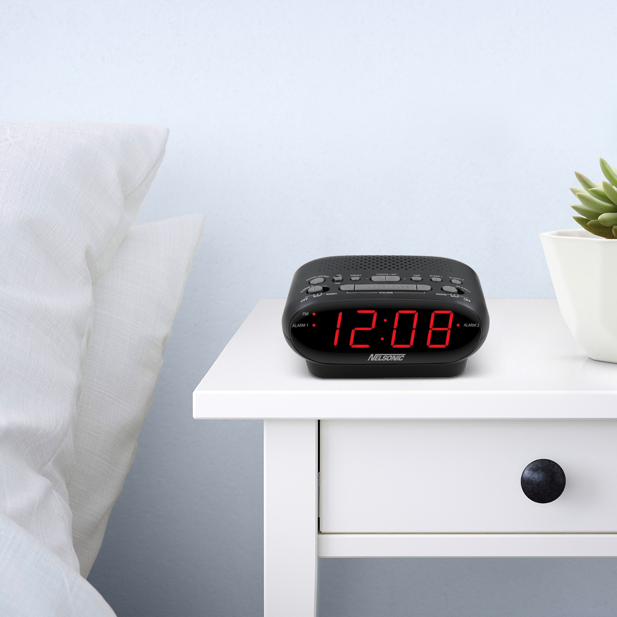 Nelsonic Digital AM/FM Alarm Clock Radio, Black photo 3