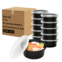 Karat 8 oz Black PP Injection Molded Round Deli Containers with Lids - 240 Sets