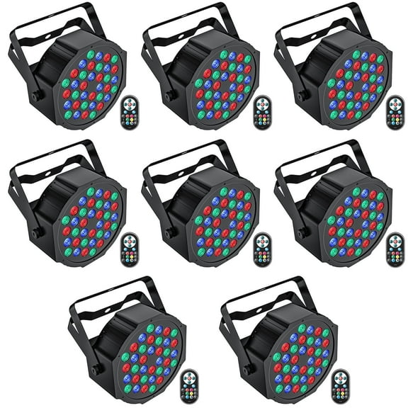8PCS 36-LED RGB DJ Par Lights with Remote - DMX/Sound Sync for DJ, Wedding, Party, Club & Stage Lighting
