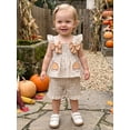 thumbnail image 4 of RUINIXCW Toddler Bbay Girl Thanksgiving Outfits Toddler Girls Summer Fall Clothes Pumpkin Ghost Bat Embroidery Plaid Gingham Fly Sleeve Shirt Tops Shorts Set, 4 of 9