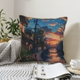 thumbnail image 6 of Zufioo Twilight Canal Reflection Print Velvet Border Throw Pillow Cover, Zipper Throw Pillow Protector for Cushions Sofa Bedroom Home Decorations-18"x18", 6 of 8