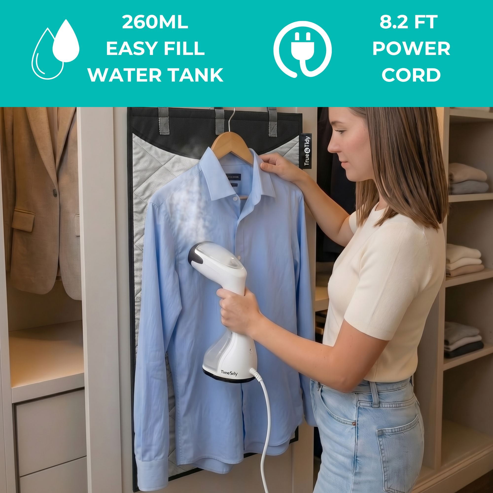 True & Tidy Tidy Hand Held Portable Clothes Steamer,  1200W, With A Stainless-Steel Plate