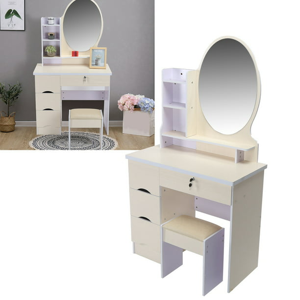 Upholstered Stool Corner Vanity Table, Corner Vanity Set