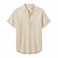 thumbnail image 4 of Danhjin Summer Linen T-Shirts for Men V Neck Collared Shirt Top Casual Short Sleeve Summer Fashion Spring Solid Color Beach Sun Shirt Comfy Blouse Going Out Tops with Button, 4 of 7