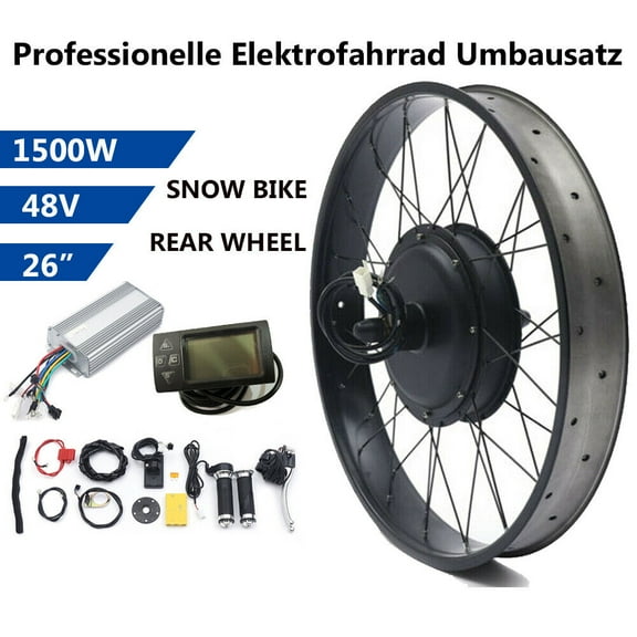 Electric Bicycle Conversion Kit Fat Tire Ebike 48V 1500W 26" Rear Hub Motor LCD