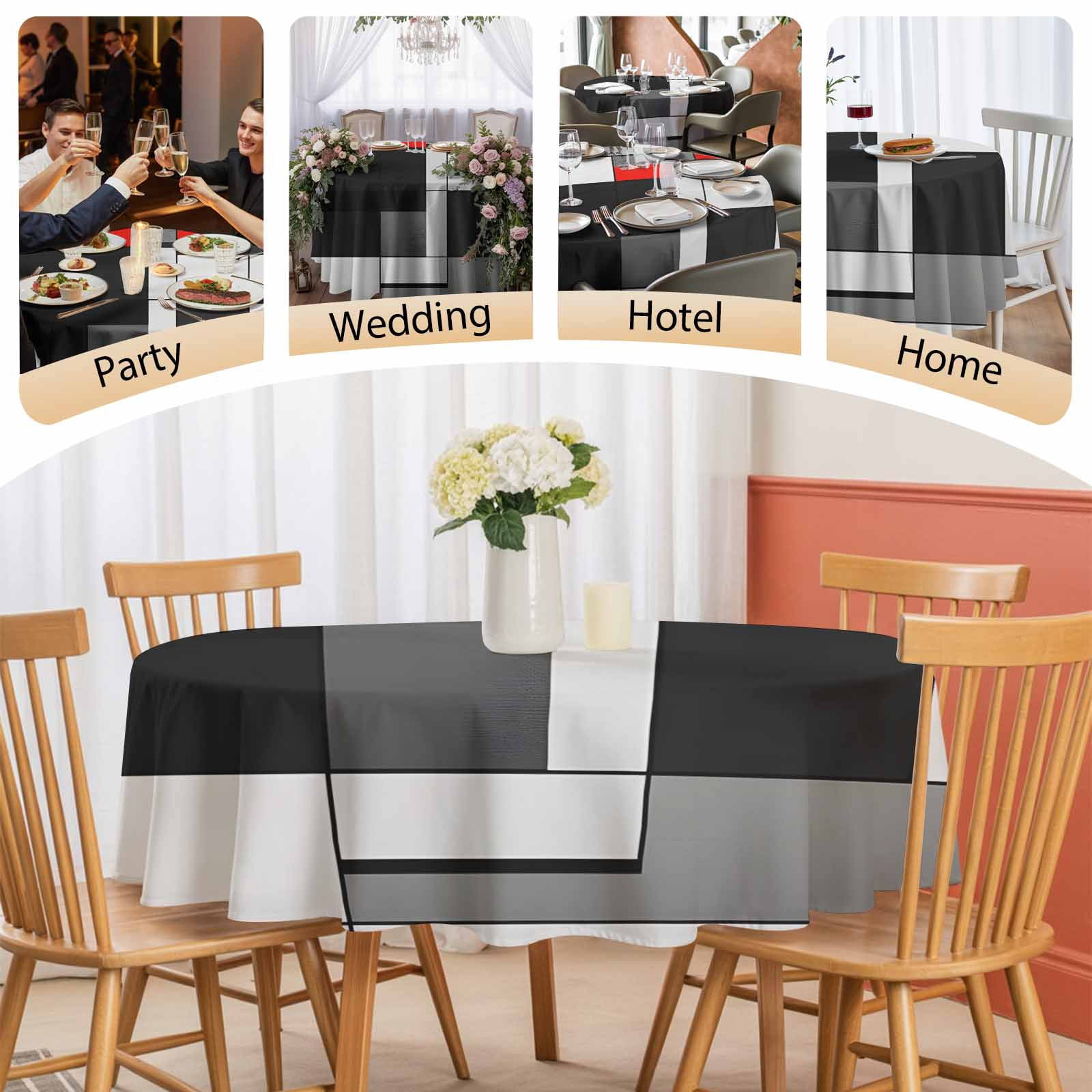 Round Tablecloth Red Black Gray Squares Waterproof Oil Proof Polyester Table Cloth Cover Decor for Home Dining Outdoor,Patio,Parties, 54" Dia. Abstract Geometric Art