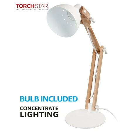 5w Led Wall Lamp (TORCHSTAR Natural Wood Swing Arm Desk Lamp, Integrated LED Table Light, Heavy Base, 5W (50W Eqv.), 4-Level Dimmer, Warm White, Bulb)
