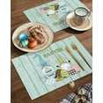 thumbnail image 2 of Easter Placemats Set of 4, Bunny Ears Gnomes Placemat for Dining Table Decorations, Easter Eggs Wood Grain Place Mats, Spring Table Mats for Kitchen Dinner Seasonal Holiday Party Decor, 2 of 5