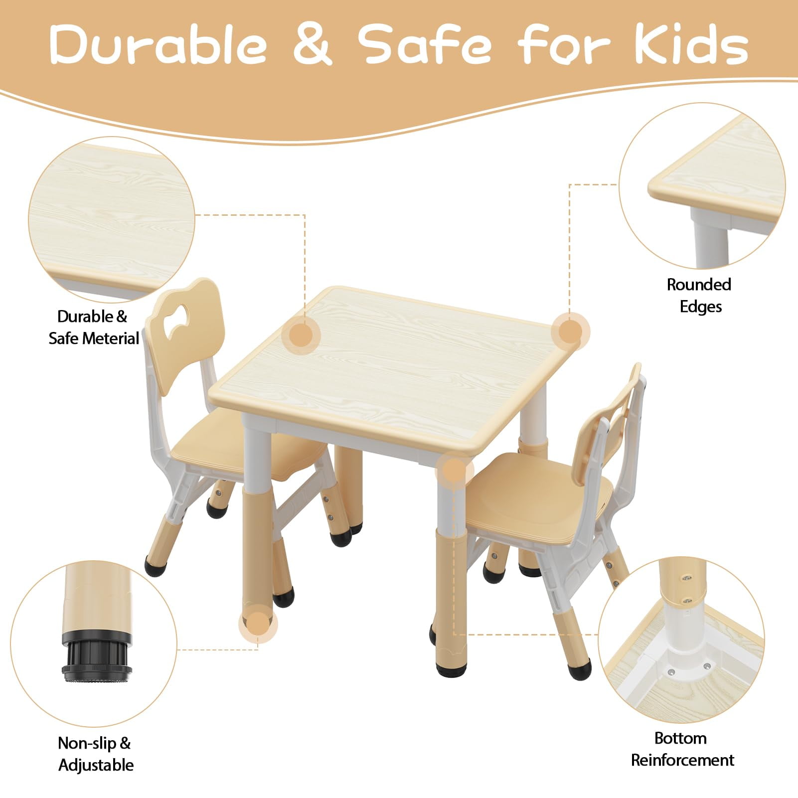 Kids Table and 2 Chairs Set with Graffiti Desktop, Height Adjustable Toddler Table and Chairs Set, 4 in 1 Activity Table Play Table for Reading, Drawing, Playing, Eating