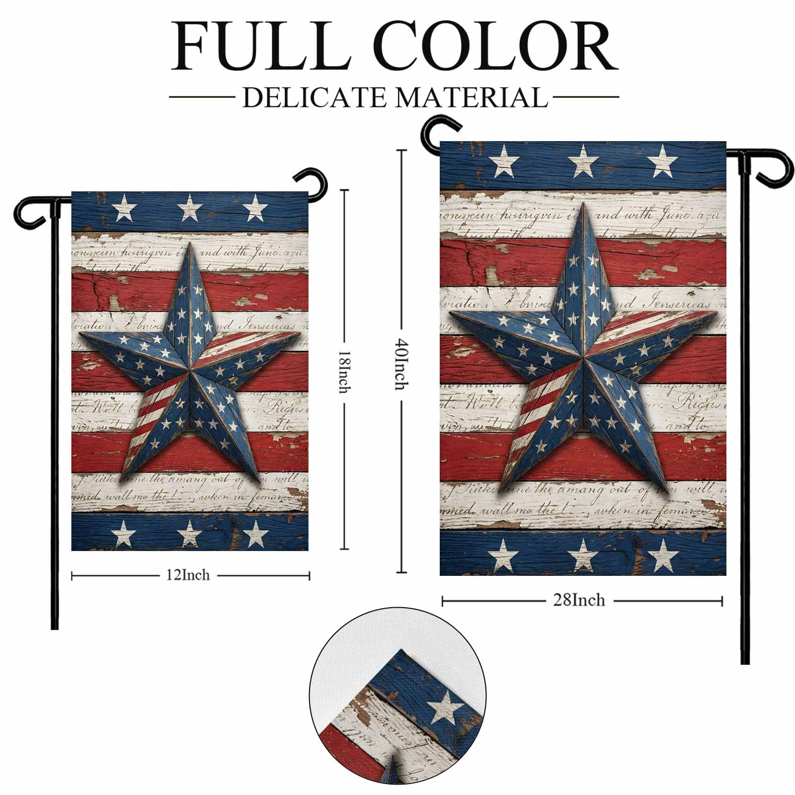 4th of July Garden Flags Patriotic Star Stripes Garden Flag Double Sided Welcome Flag Retro Wood Grain Independence Day Yard Flags for Outdoor Lawn Porch Memorial Day Holiday Decor 28x40 Inch