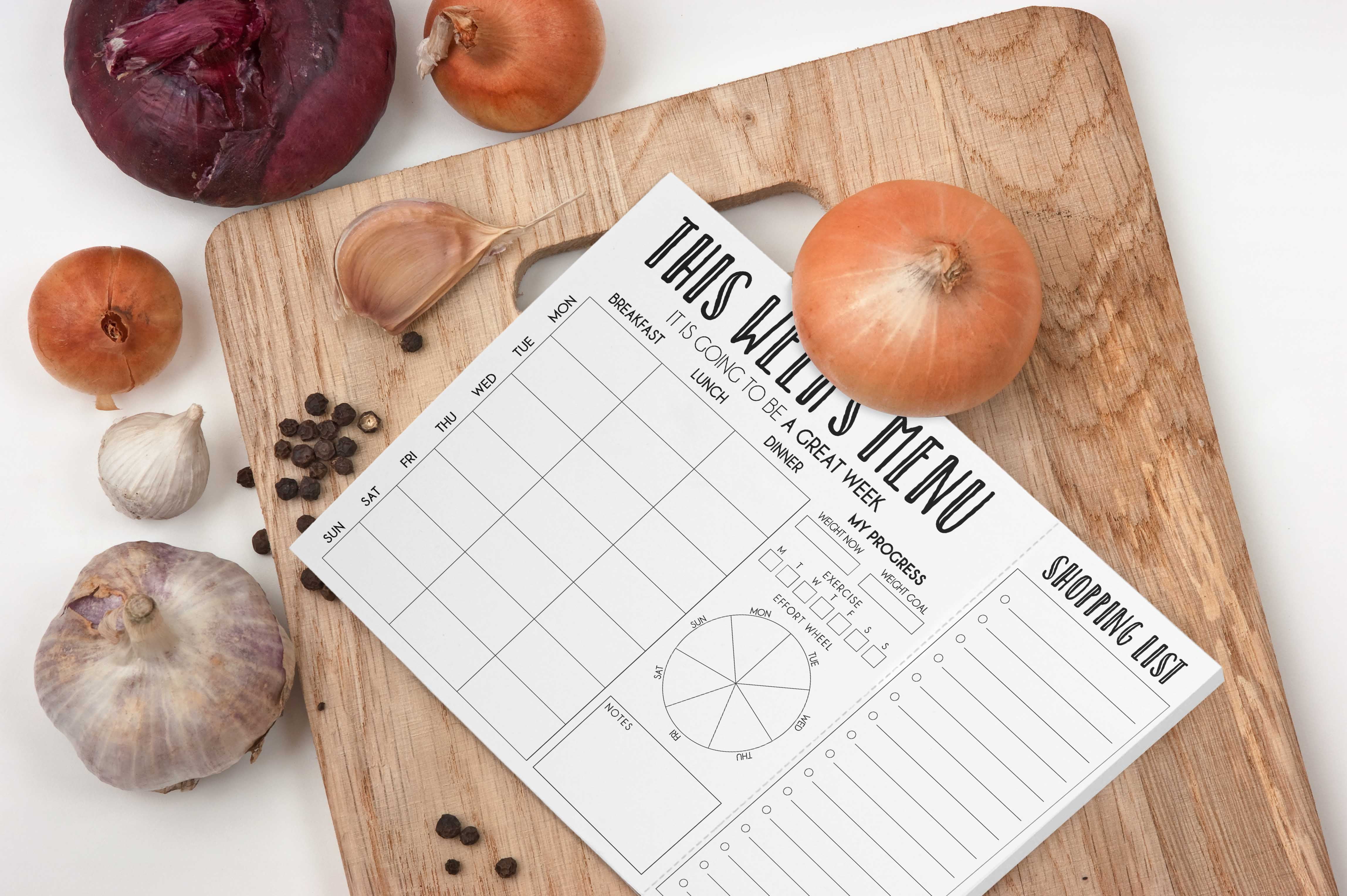 Inkdotpot Weekly Meal Planner Notepad 7"x10 , "This Week's Menu" Magnetic Meal Planning Pad with Tear Off Grocery Shopping List for Fridge- Kitchen & Home - 54 Sheets -PJ