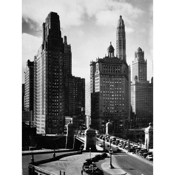 Cityscape Chicago Skyscrapers 1930s Buildings Photo Extra Large Art Print Wall Mural Poster Premium XL