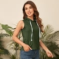thumbnail image 3 of Women Summer Sleeveless Hooded Tank Top Breathable Relaxed T Shirt for Athletic Exercise OD Green M, 3 of 4