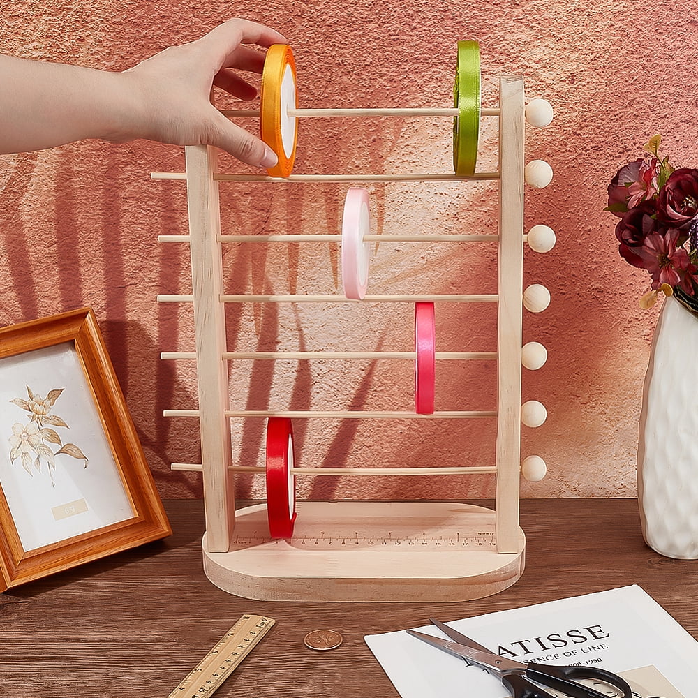 7-Tier Wooden Ribbon Organizer Rack Spool Holder Storage Ribbons Storage Stands Thread Organizer Holder Crochet Roll Display Shelf