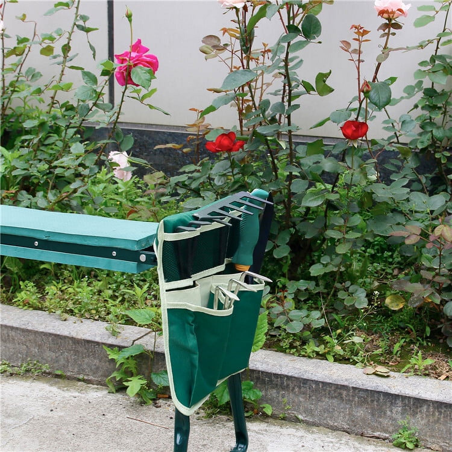 Garden Kneeler and Seat,Foldable Garden Stool with Eva Pad & A Big Tool Pouche, Heavy Duty Gardening Bench for Kneeling and Sitting to Prevent Knee & Back Pain, Great Gardening Gifts for Grandparents