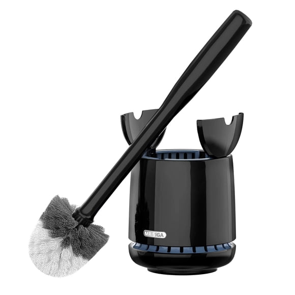 MR.SIGA Brosse de Cuvette de Toilette Haut de Gamme avec Support, Manche Solide et Poils Durables pour le Nettoyage de la Salle de Bain, Noir, 1 Paquet