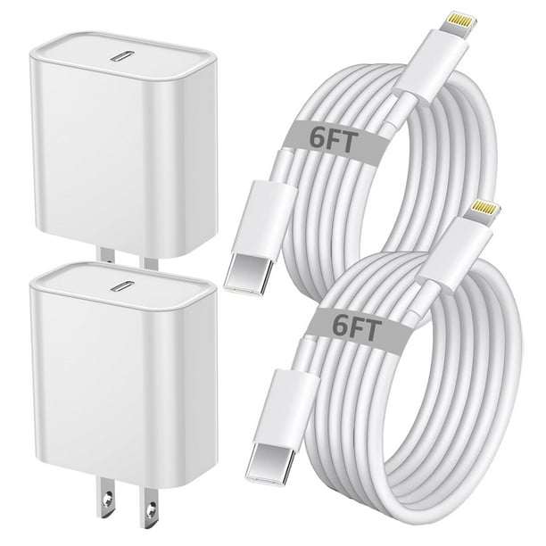 Cargador TrimDish de carga rápida para iPhone, paquete de 2 con cable de 6 pies