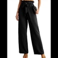 thumbnail image 1 of Pantalones Anchos para Mujer con Bolsillos, Cintura Alta, Nudo Ajustable, Holgados, Informales, para Trabajo y Negocios. Negro M, 1 of 6