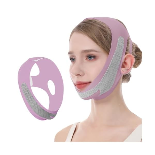 AoVoTo Masque de Levage en Graphène V Line, Sangle de Levage pour le Visage pour Dormir, Sangle de Menton Réutilisable et Réglable pour le Levage de la Mâchoire, Sangles de Levage du Double Menton pour Femmes, Violet