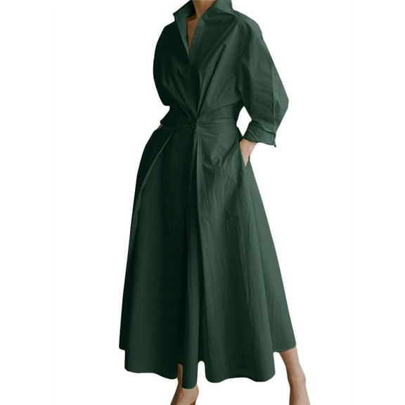 ZANZEA Women Buttons Long Sleeve Dress High Waist Casual Long Shirt Dress