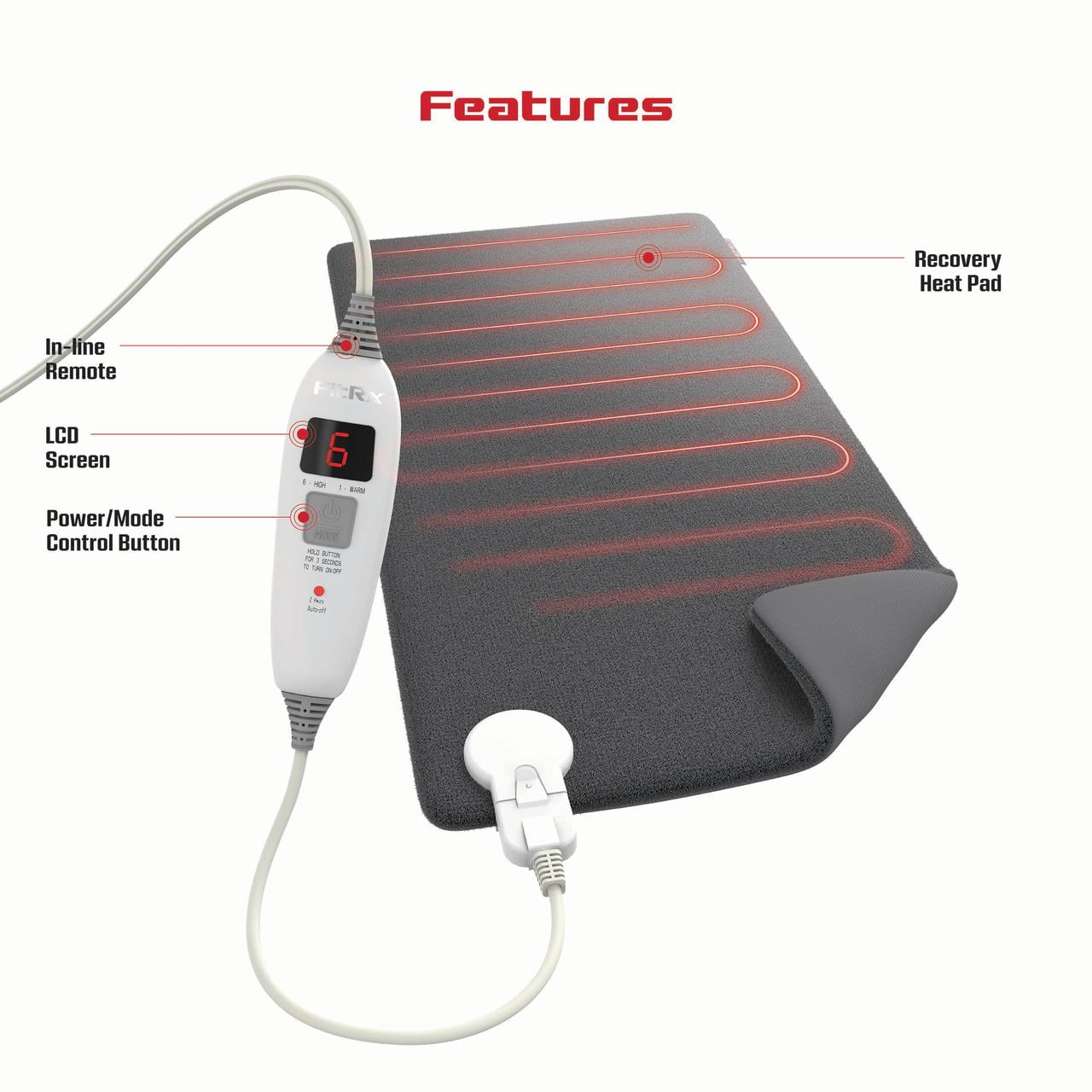 (2 pack) FitRx Recovery Heat Heating Pad, Electric Heating Pad for Back Pain Relief, 12 x 24in.