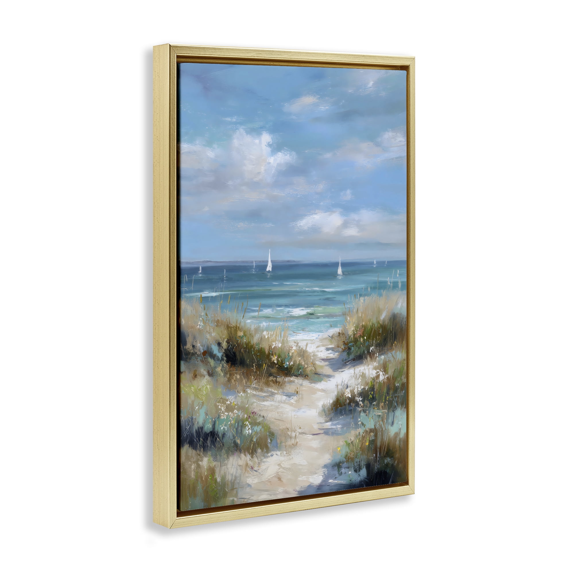 Stupell Industries Sailboat Path Impression Gold Framed Floater Canvas Wall Art, design by Petal Prints Design