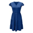 thumbnail image 4 of Daiosportswear Robe d'Été à Col en V pour Femmes, Manches à Volants, Longueur Mi-Longue, Grande Poche, Robe à Manches Courtes Bleue P(S), 4 of 4