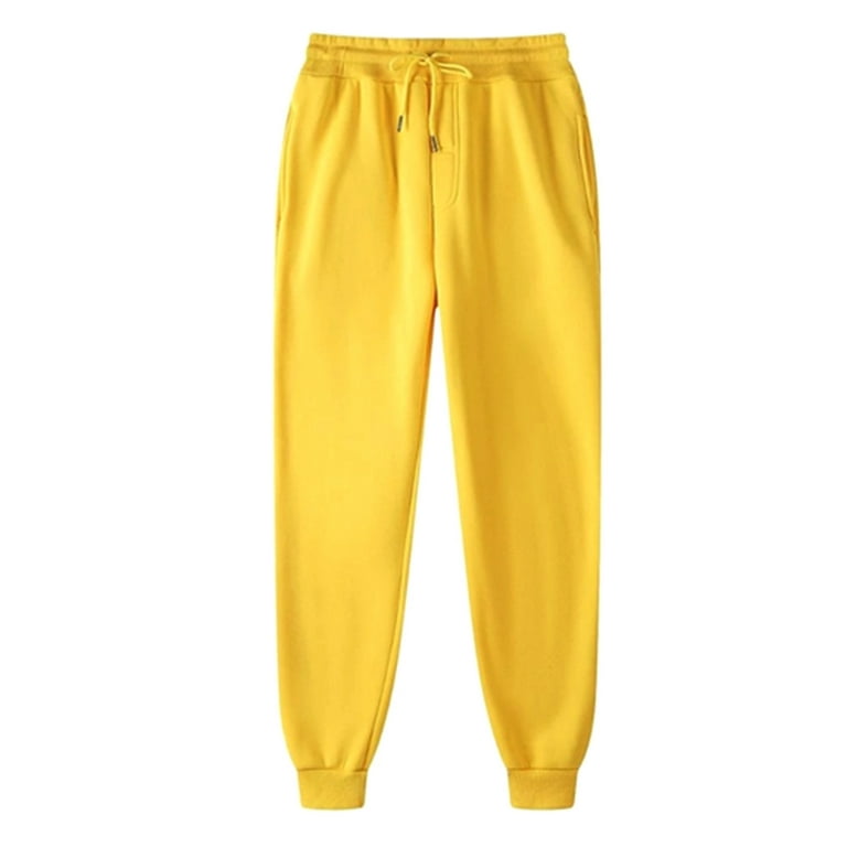 YWDJ Joggers for Women High Waist Dressy Men Casual Trousers And Trousers  Plus Velvet Thick Solid Color Large Size Running Fitness Sports Pants  Yellow S 