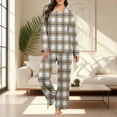thumbnail image 6 of Fengactive Women's 2-Piece Checkered Pajama Set Long Sleeve V-Neck Top with Contrast Trim and Loose Pants Lounge Sleepwear, 6 of 7