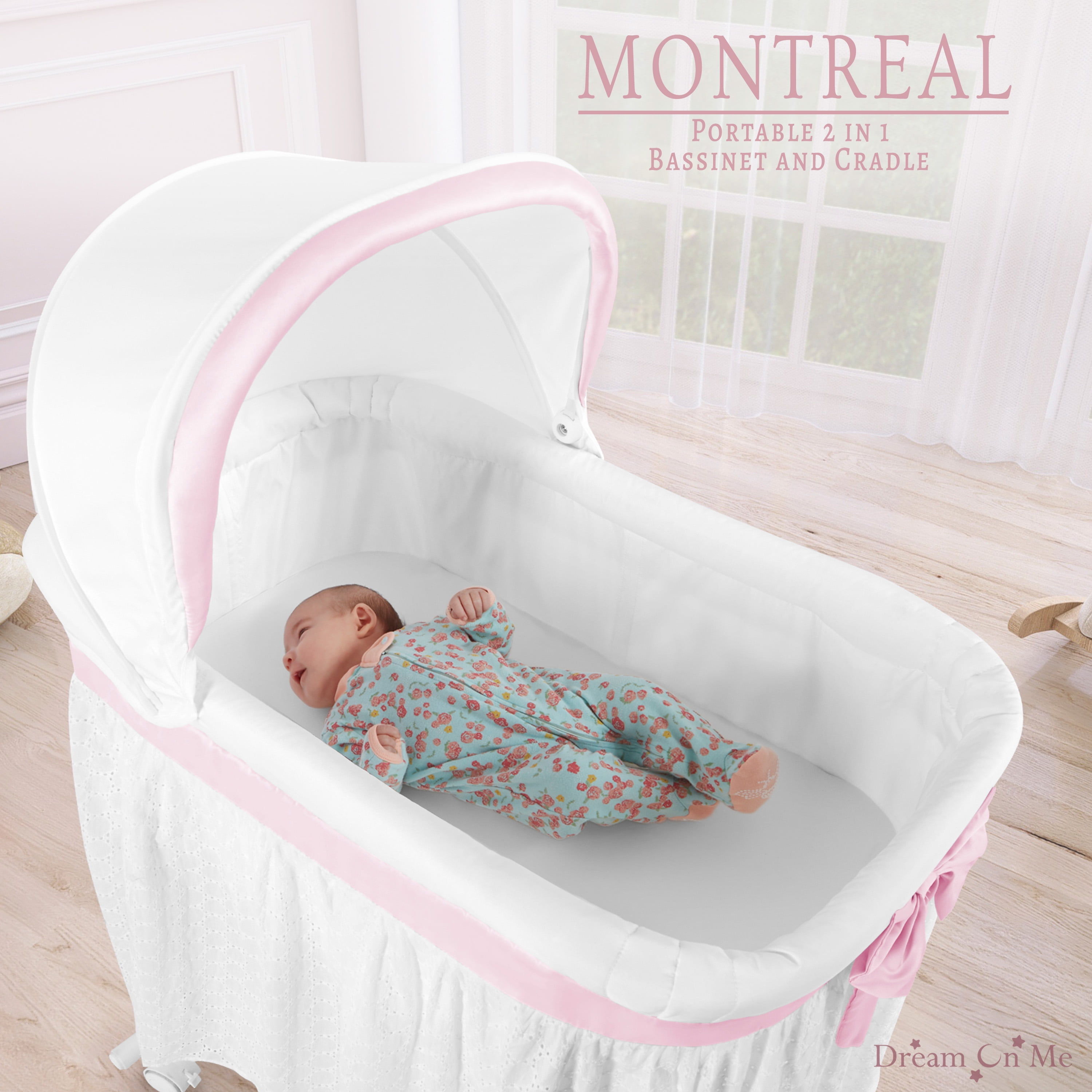 Dream On Me Montreal Portable 2-In-1 Bassinet In Pink